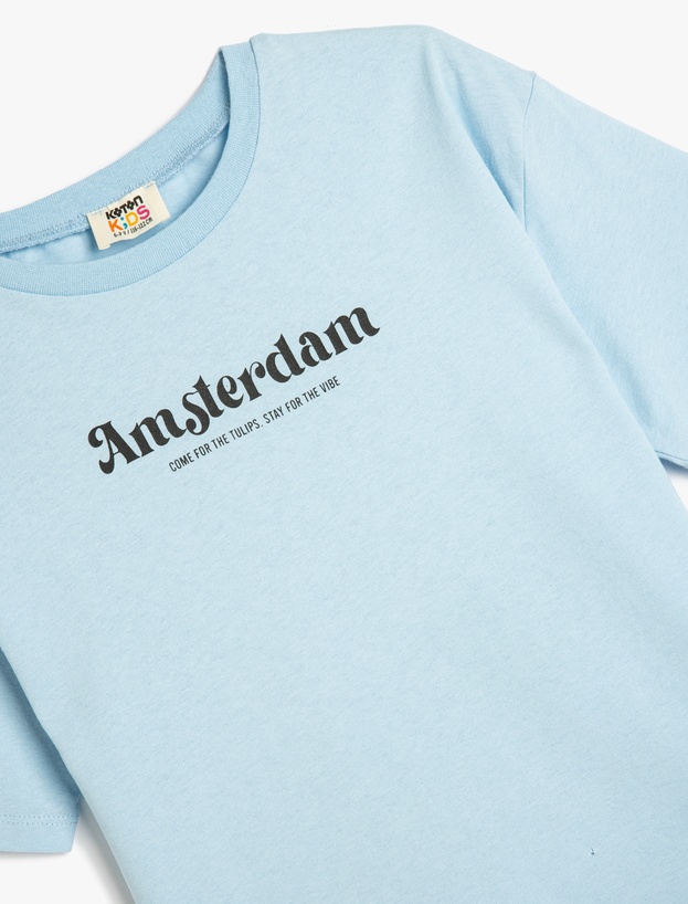 Slogan Baskılı Bisiklet Yaka Kısa Kollu Pamuklu Oversize Tişört_2