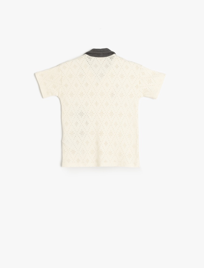 Erkek Bebek Nakış Detaylı Pamuklu Ajurlu Kısa Kollu Gömlek