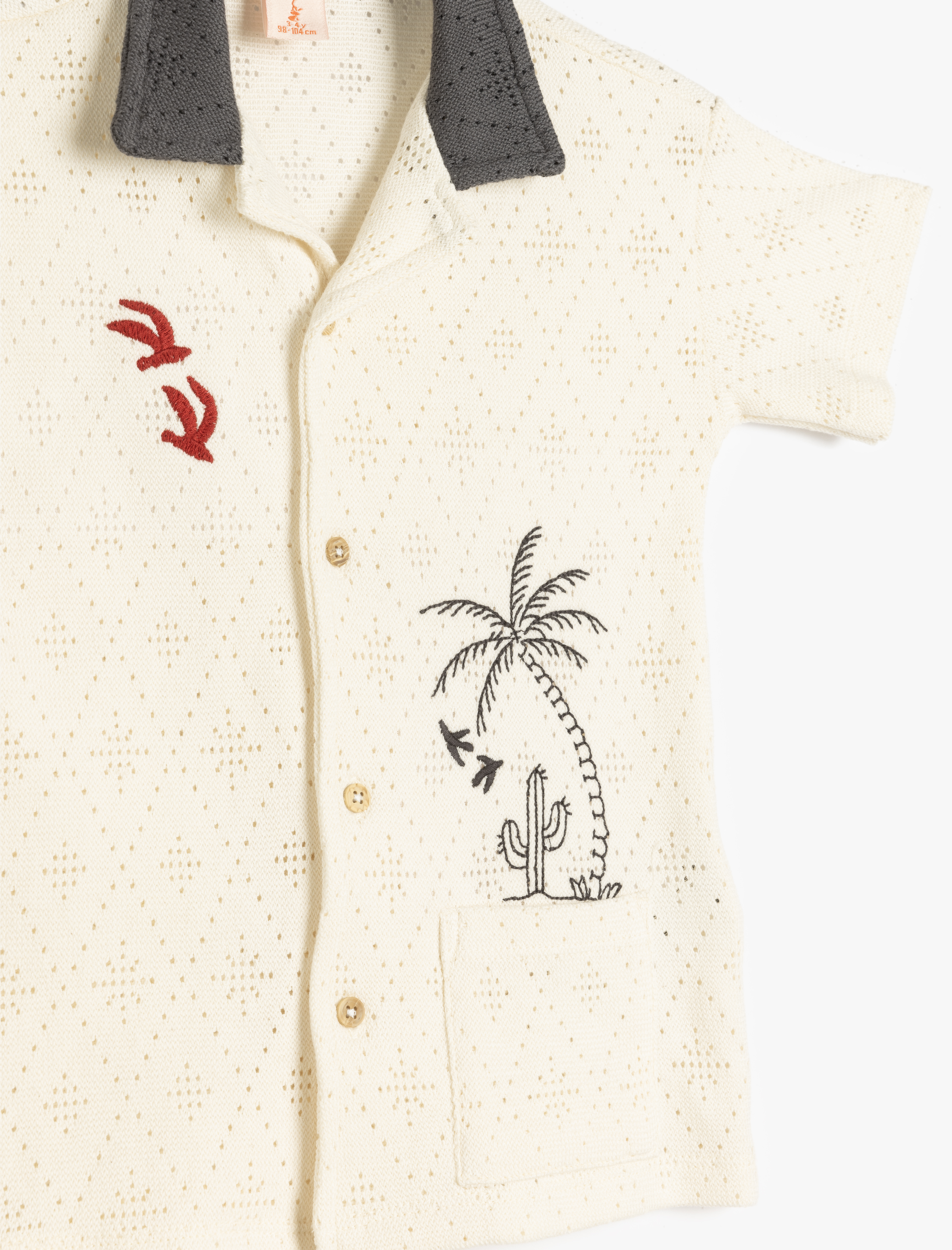  Erkek Bebek Nakış Detaylı Pamuklu Ajurlu Kısa Kollu Gömlek