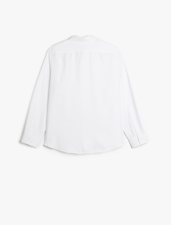  Pamuk Karışımlı Klasik Regular Fit Uzun Kollu Düğmeli Yarım İtalyan Yaka Gömlek