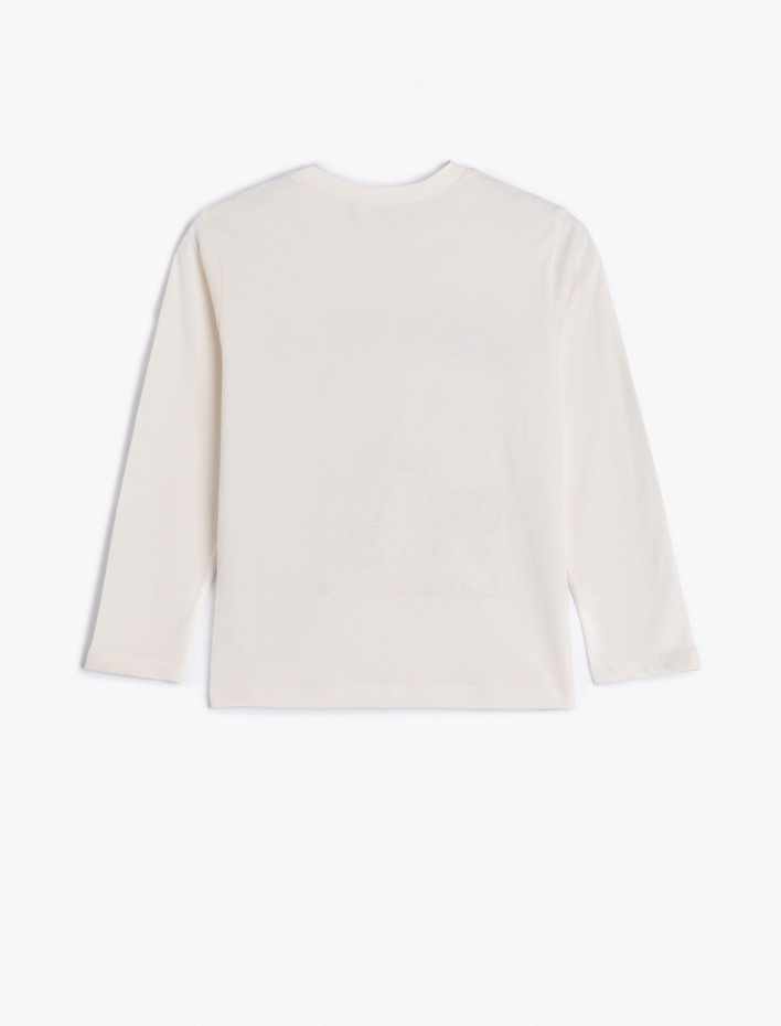 Kız Çocuk Pamuklu Bisiklet Yaka Uzun Kollu Ayıcık Baskılı Tişört