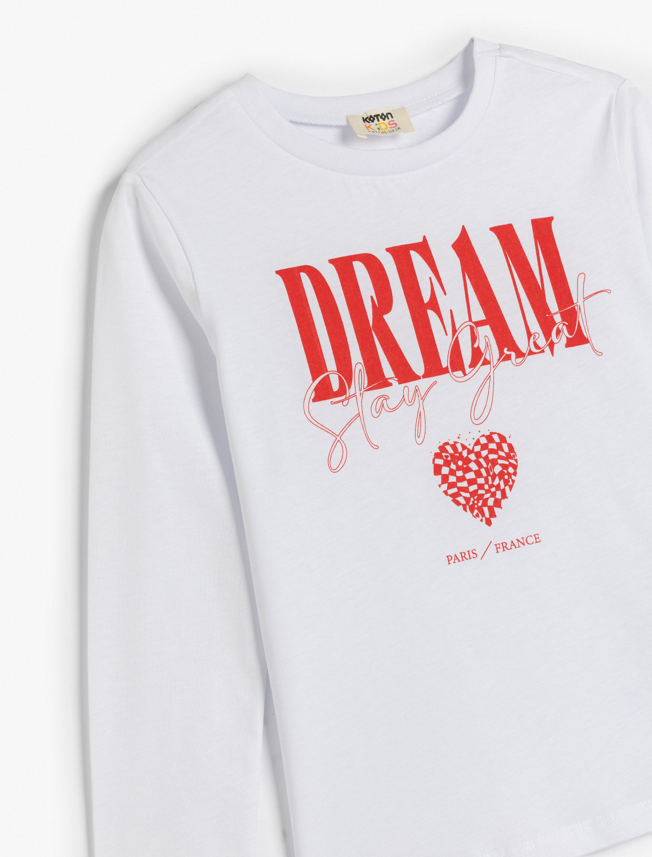  Kız Çocuk Pamuklu Uzun Kollu Slogan Baskılı Bisiklet Yaka Tişört