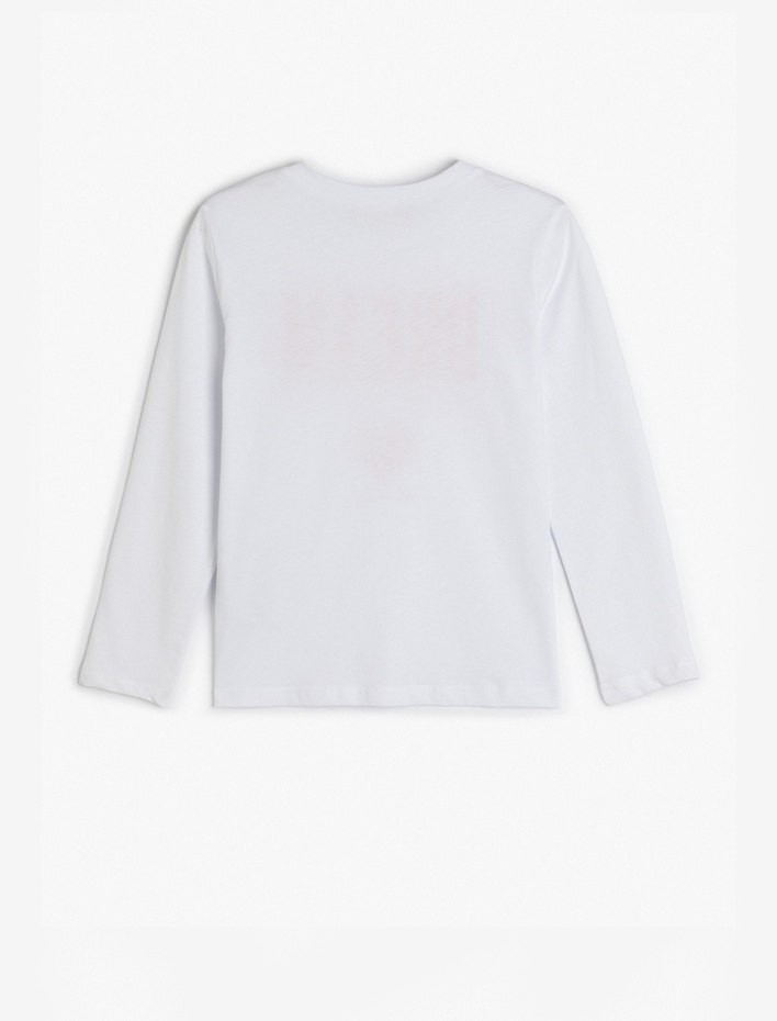 Kız Çocuk Pamuklu Uzun Kollu Slogan Baskılı Bisiklet Yaka Tişört