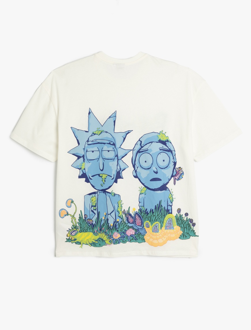   Rick and Morty Lisanslı Arkası Baskılı Kısa Kollu Bisiklet Yaka Tişört