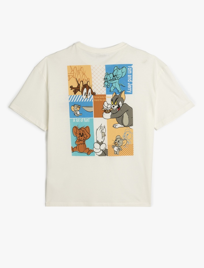  Tom ve Jerry Lisanslı Arkası Baskılı Bisiklet Yaka Oversize Tişört