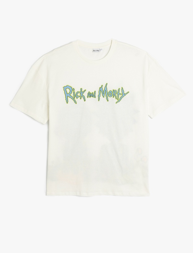 Rick and Morty Lisanslı Arkası Baskılı Kısa Kollu Bisiklet Yaka Tişört_0