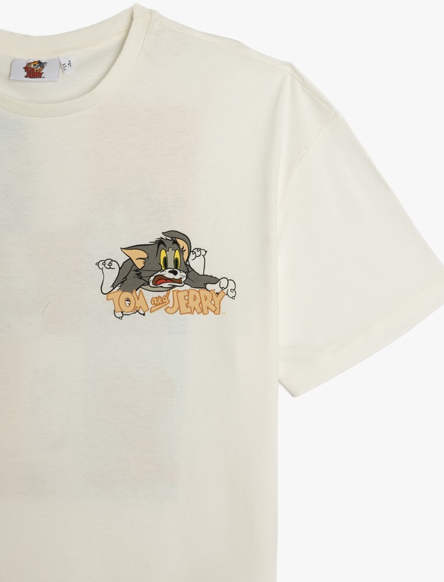 Tom ve Jerry Lisanslı Arkası Baskılı Bisiklet Yaka Oversize Tişört_2