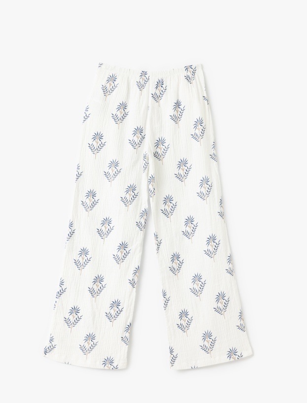 Beli Bağcıklı Çiçekli Düz Paça Pantolon_3