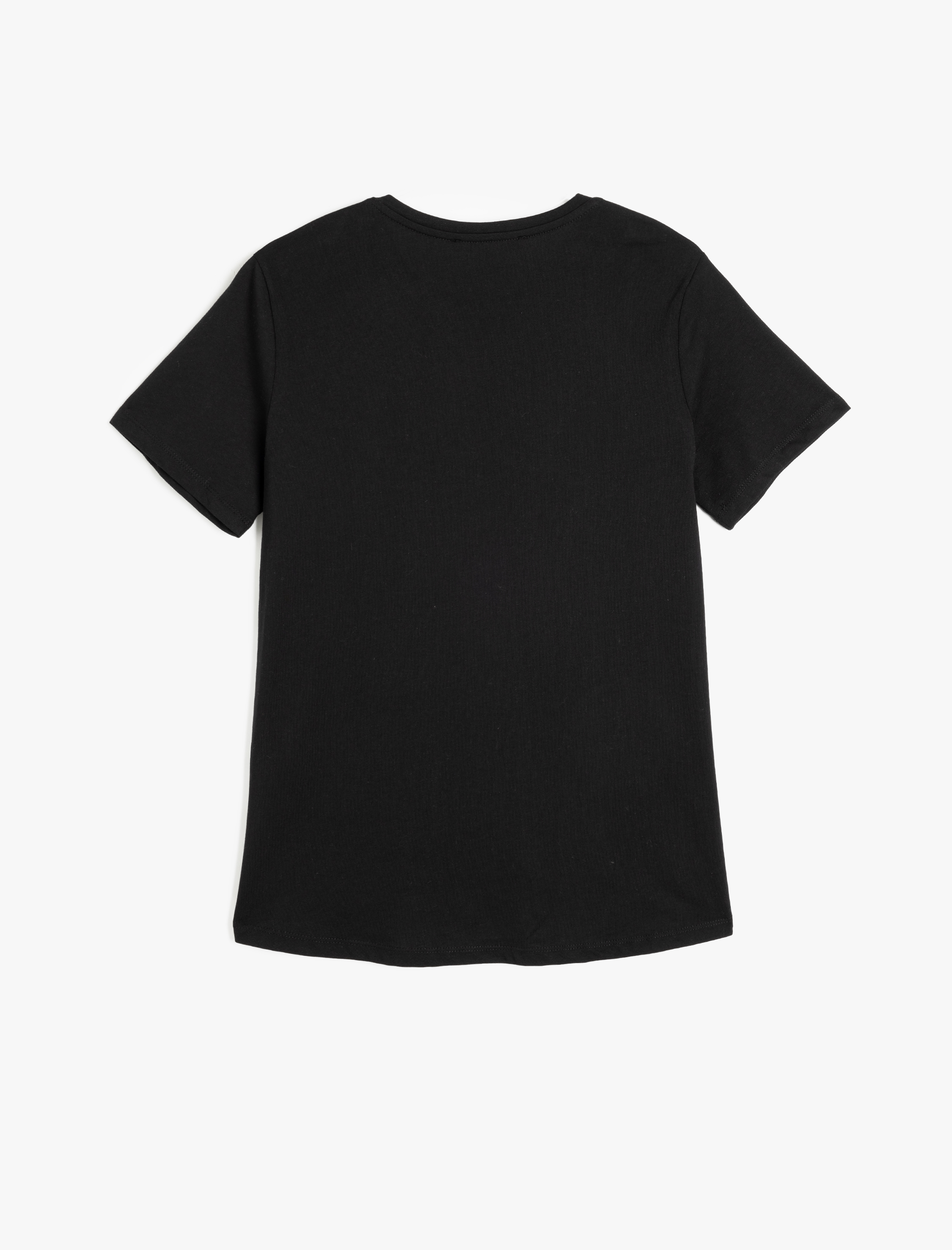   Pamuklu Bisiklet Yaka Kısa Kollu Kalp Detaylı Taşlı Tişört