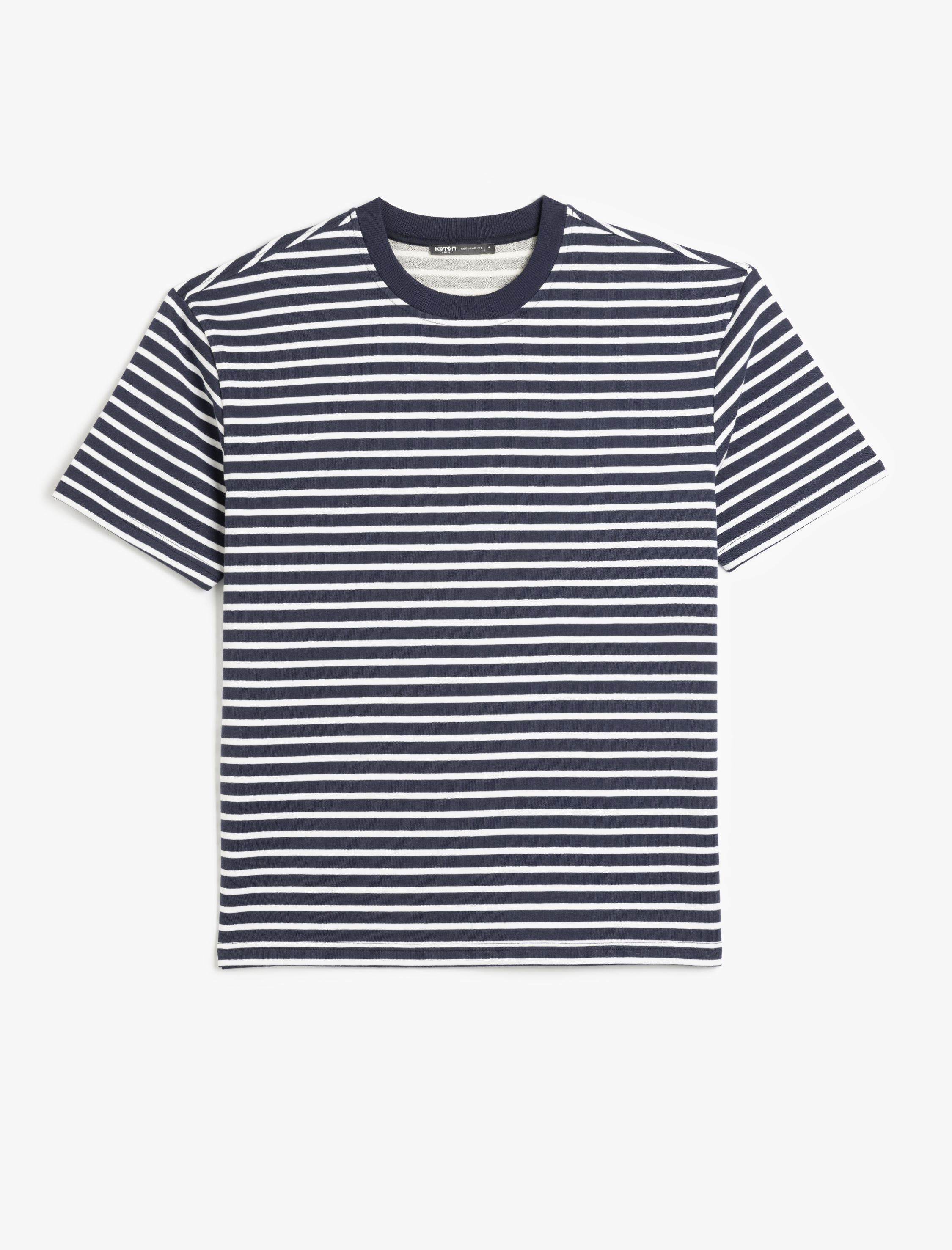   Kısa Kollu Basic Pamuklu Tok Kumaş Bisiklet Yaka Oversize Çizgili Tişört