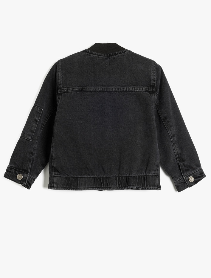 Kız Çocuk Pamuklu Uzun Kollu Yuvarlak Yaka Fermuar Detaylı Bomber Ceket