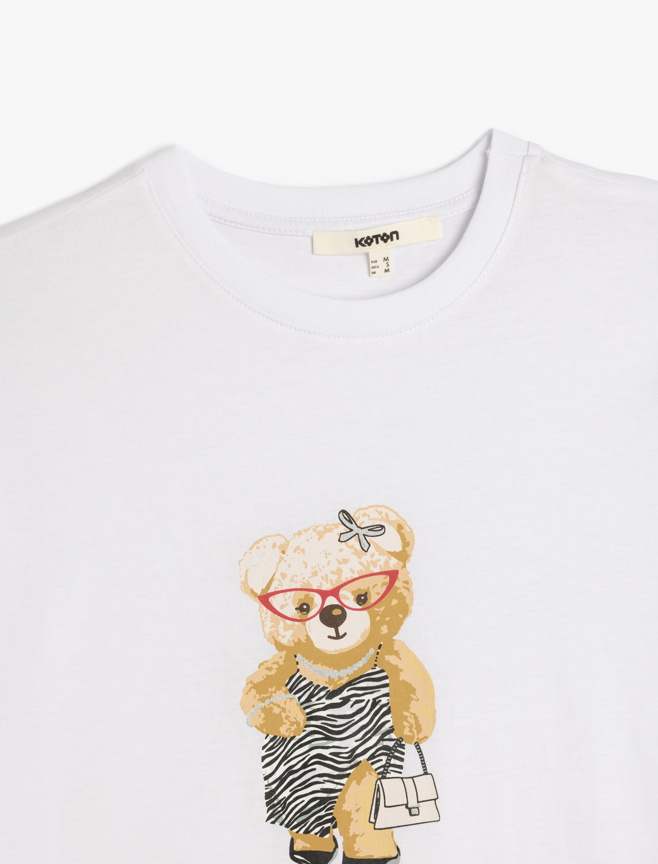   Kısa Kollu Bisiklet Yaka Pamuklu Ayıcık Baskılı Tişört