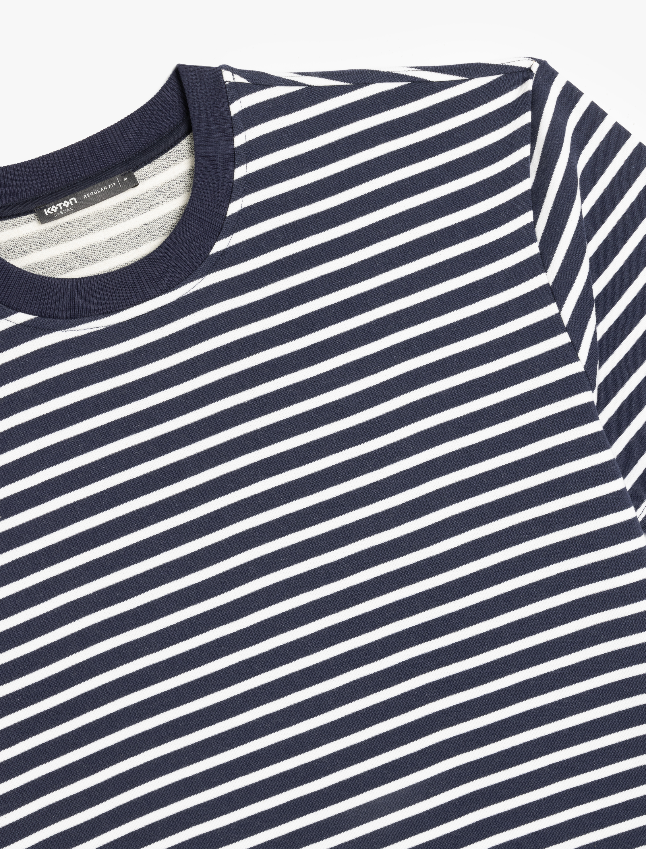   Kısa Kollu Basic Pamuklu Tok Kumaş Bisiklet Yaka Oversize Çizgili Tişört