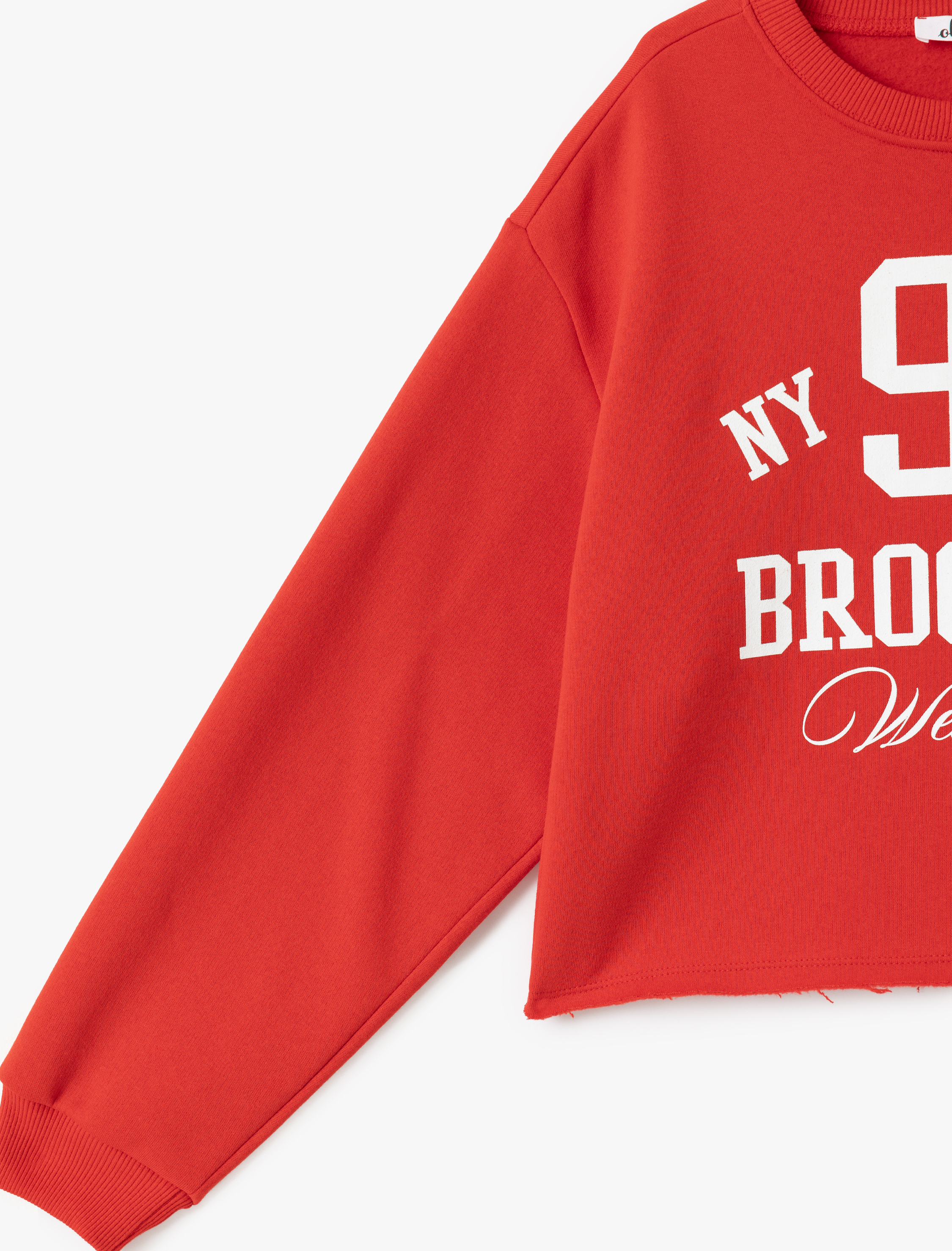   Şardonlu Kolej Baskılı Bisiklet Yaka Crop Sweatshirt