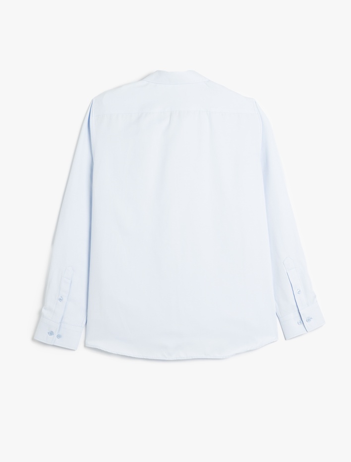  Pamuk Karışımlı Klasik Regular Fit Uzun Kollu Düğmeli Yarım İtalyan Yaka Gömlek