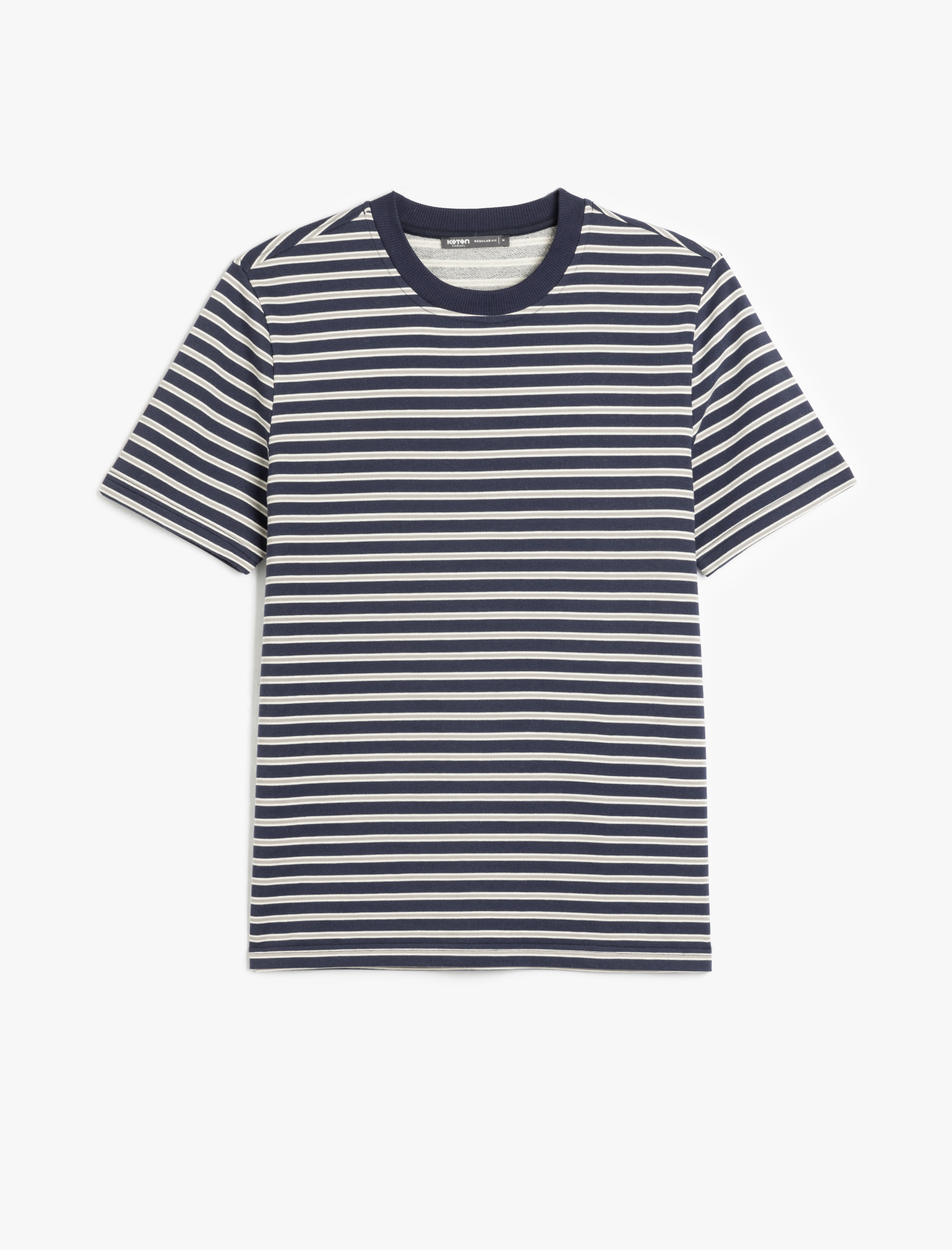   Pamuklu Tok Kumaş Regular Fit Çizgili Kısa Kollu Bisiklet Yaka Basic Tişört