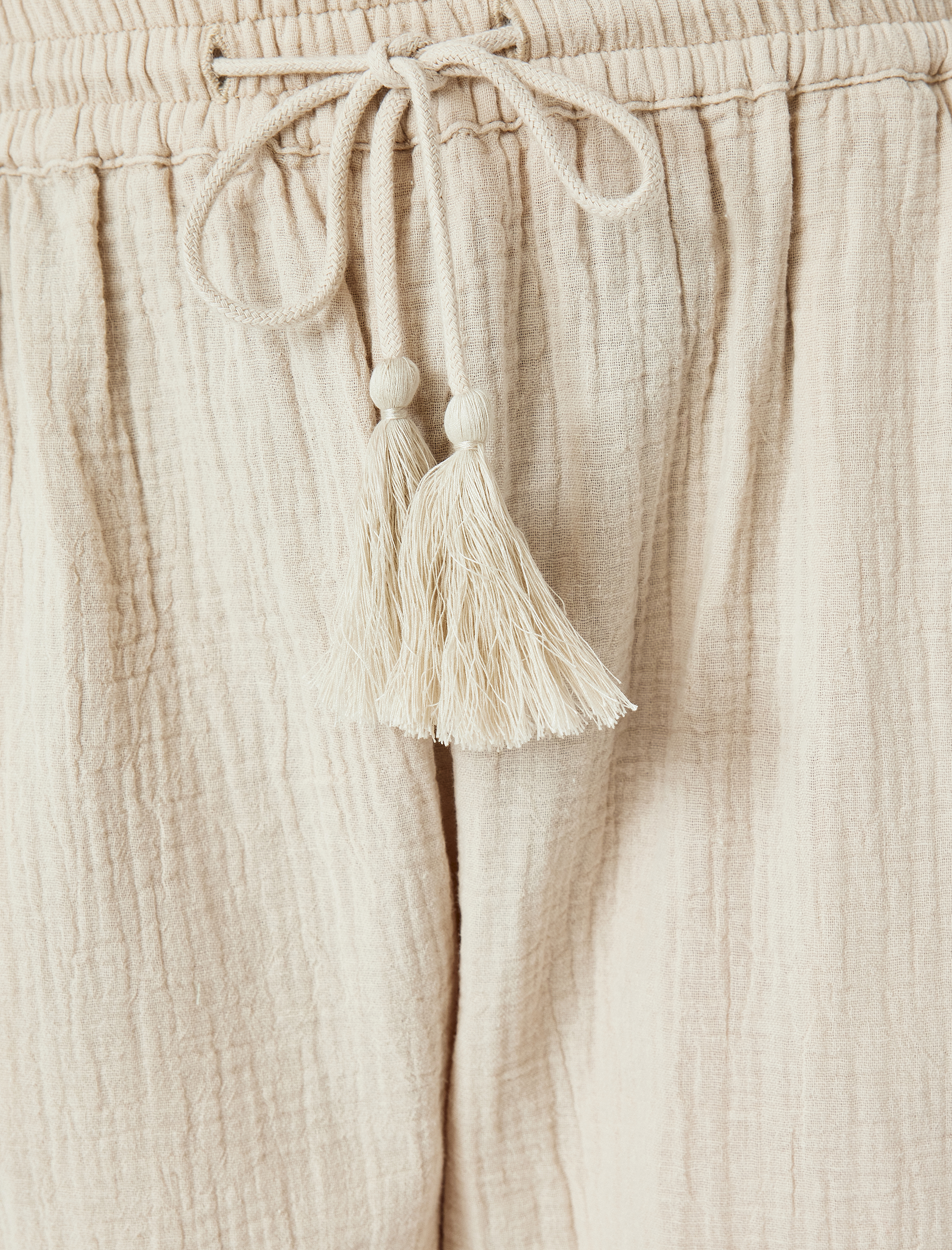   Pamuklu Rahat Kalıp Beli Bağcıklı Cepli Müslin Pantolon