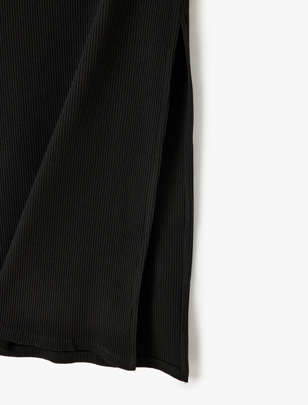Yırtmaç Detaylı Beli Lastikli Slim Fit Uzun Kalem Etek_2
