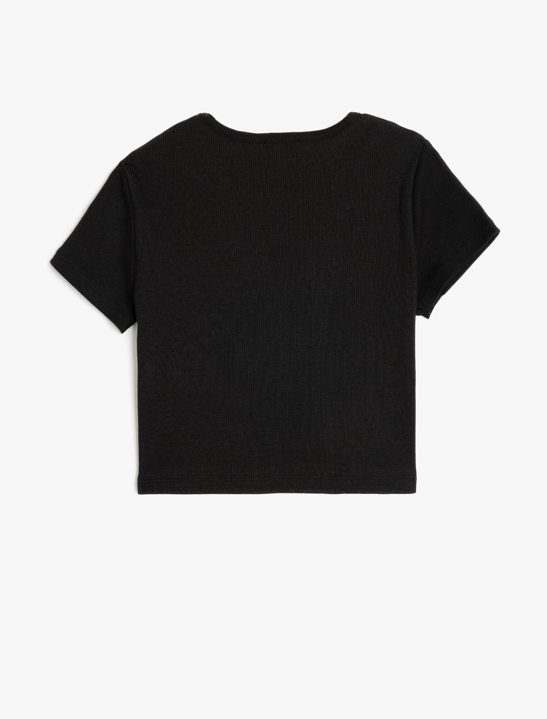  Kız Çocuk Ayıcık Baskılı Bisiklet Yaka Kısa Kollu Pamuklu Crop Tişört