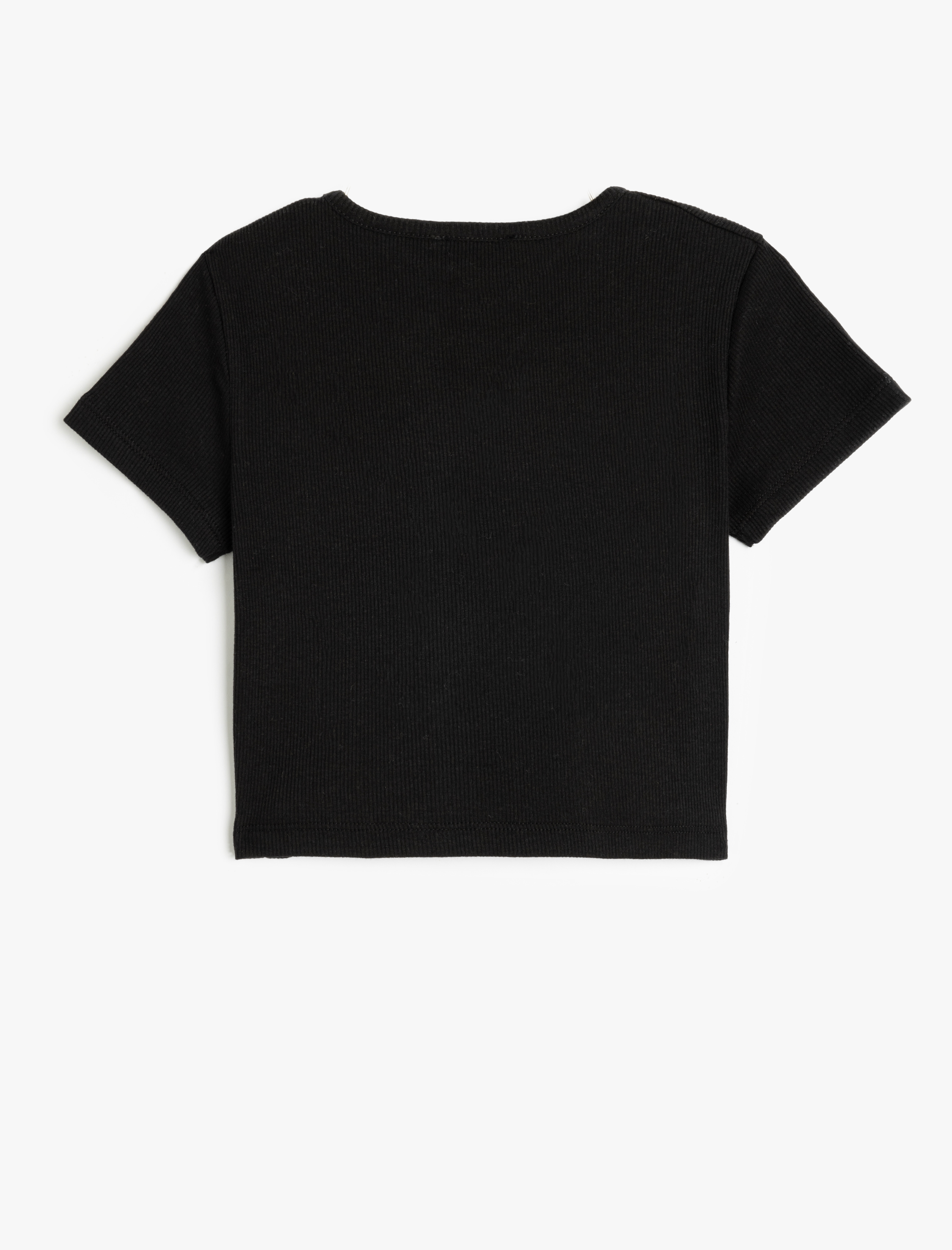  Kız Çocuk Bisiklet Yaka Kısa Kollu Fiyonk Detaylı Pamuklu Tişört