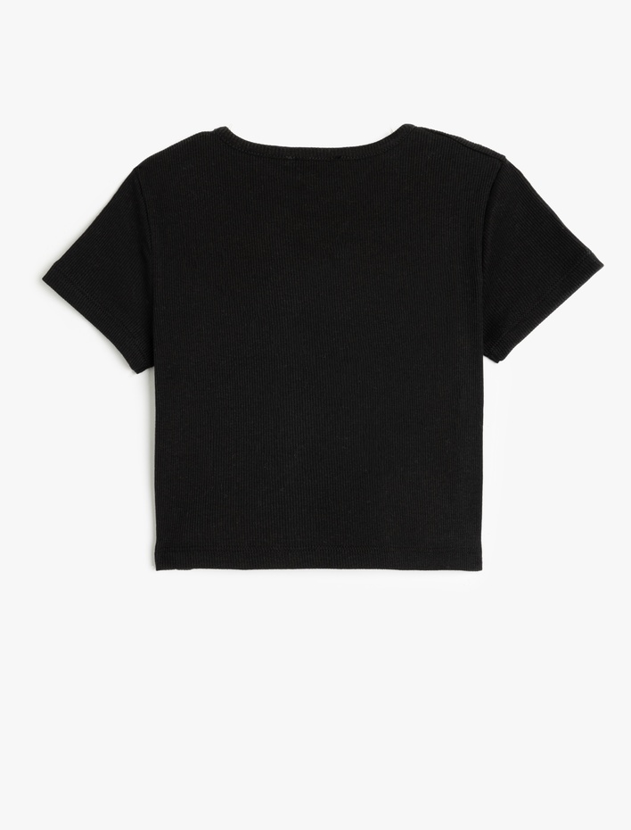 Kız Çocuk Bisiklet Yaka Kısa Kollu Fiyonk Detaylı Pamuklu Tişört