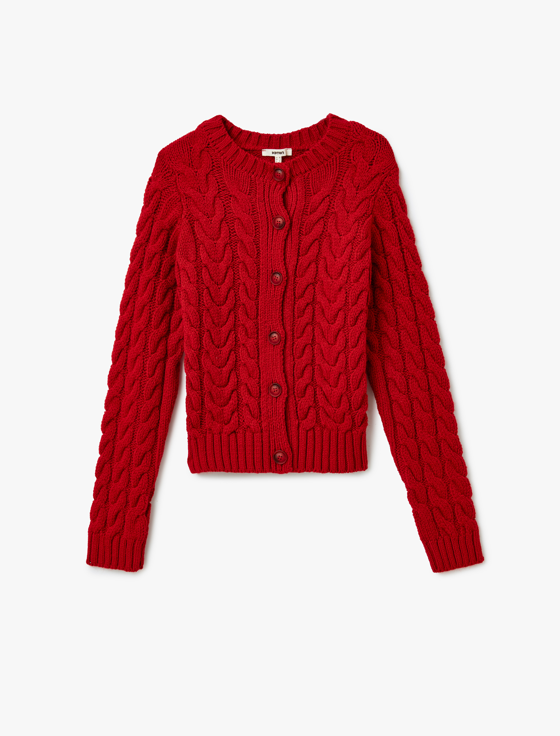   Düğmeli Uzun Kollu Bisiklet Yaka Saç Örgü Kadın Hırka