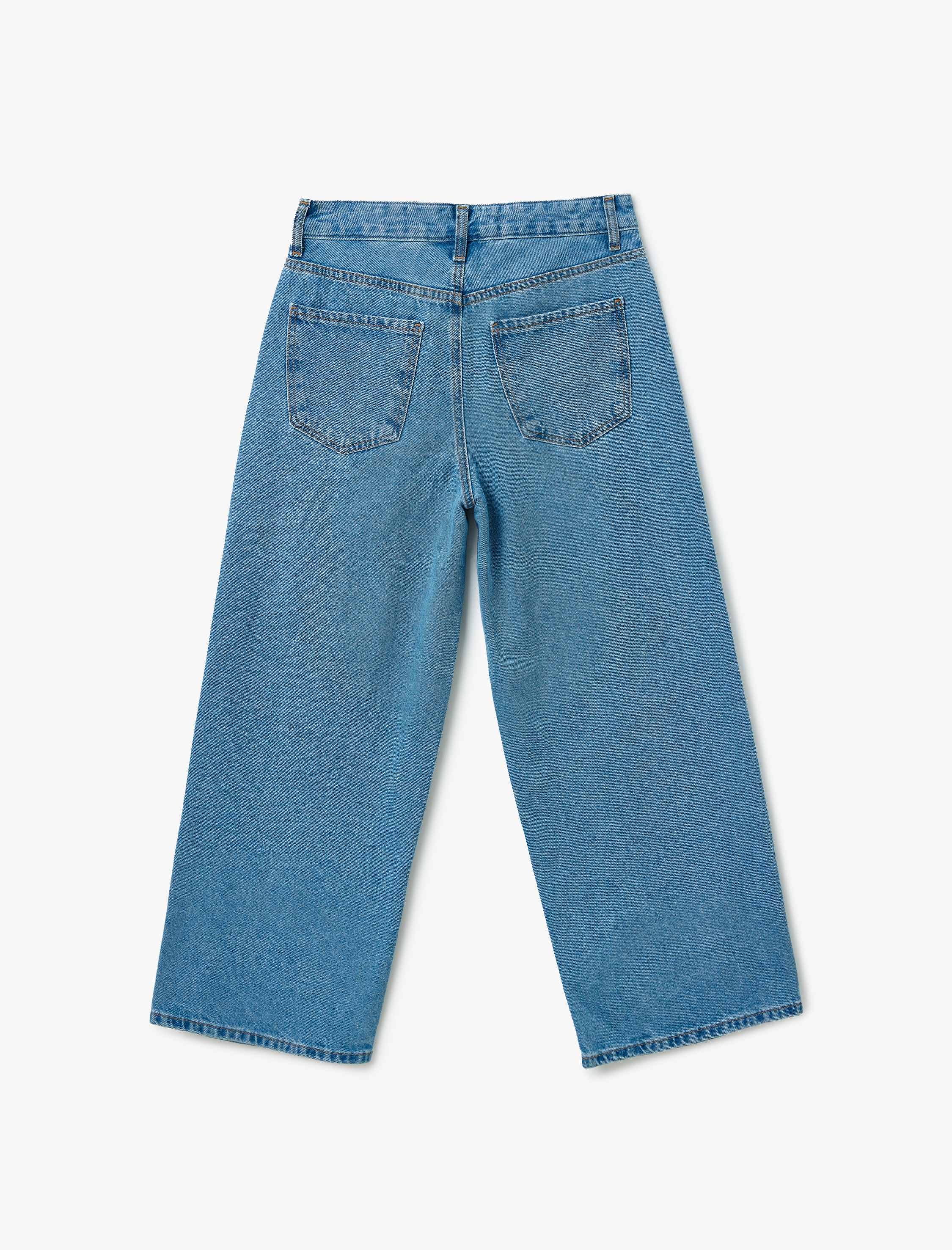   Yüksek Bel Düğmeli Cepli Kısa Geniş Paça Denim Pantolon -  Crop Wide Leg Jeans