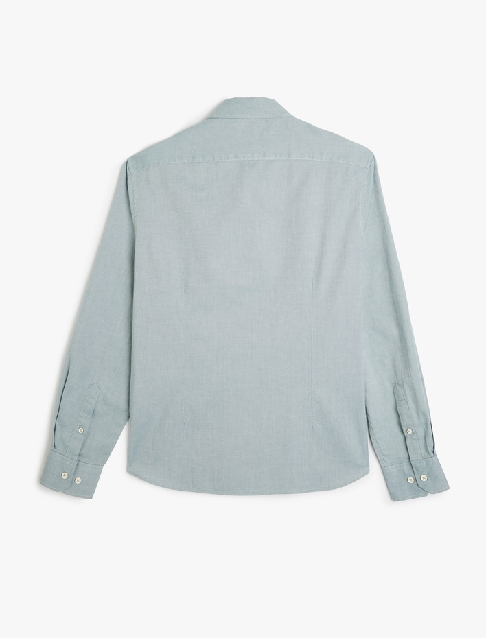  Pamuklu Düğmeli Yaka Slim Fit Uzun Kollu Gömlek