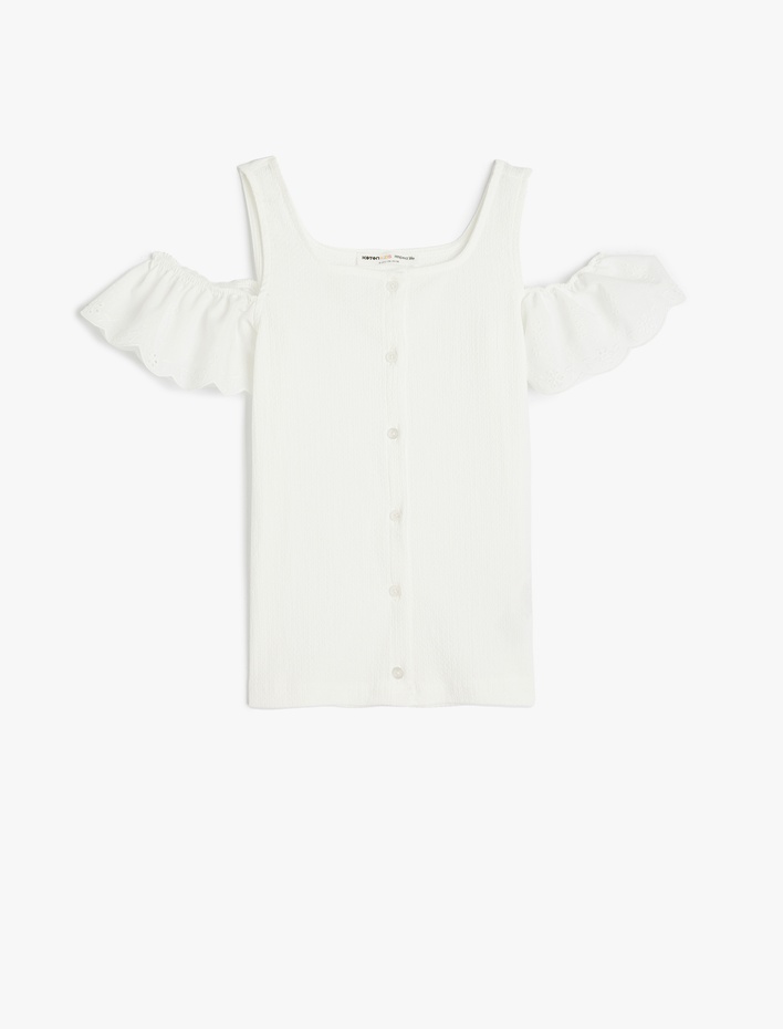 Kız Çocuk Brode Detaylı Kare Yaka Askılı Bluz