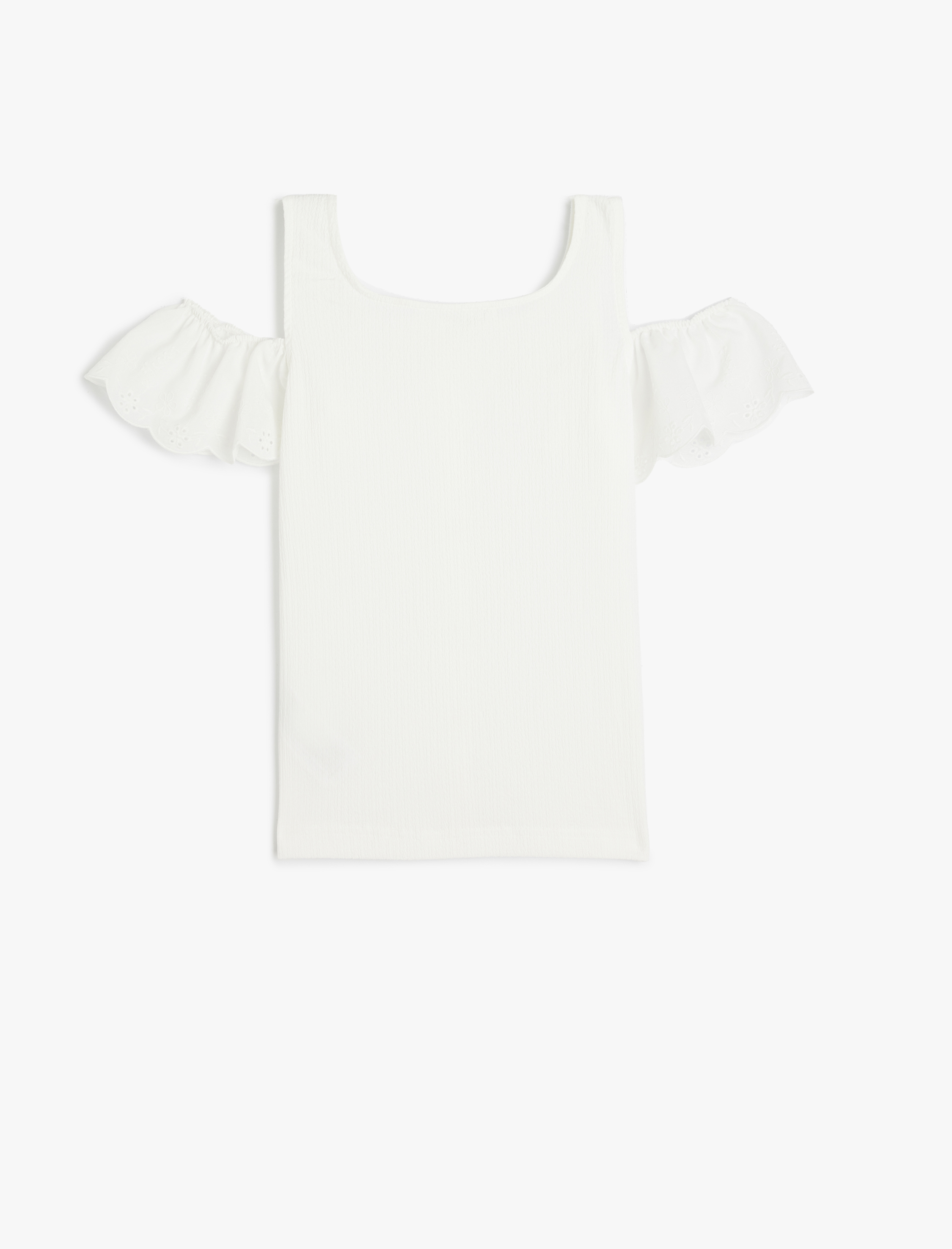 Kız Çocuk Brode Detaylı Kare Yaka Askılı Bluz