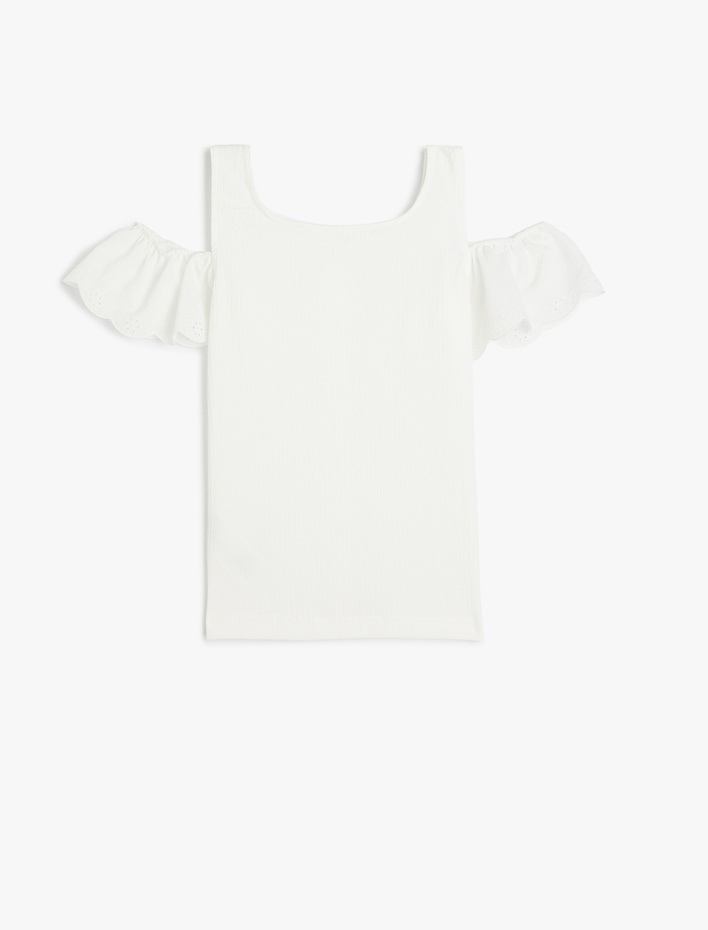 Kız Çocuk Brode Detaylı Kare Yaka Askılı Bluz