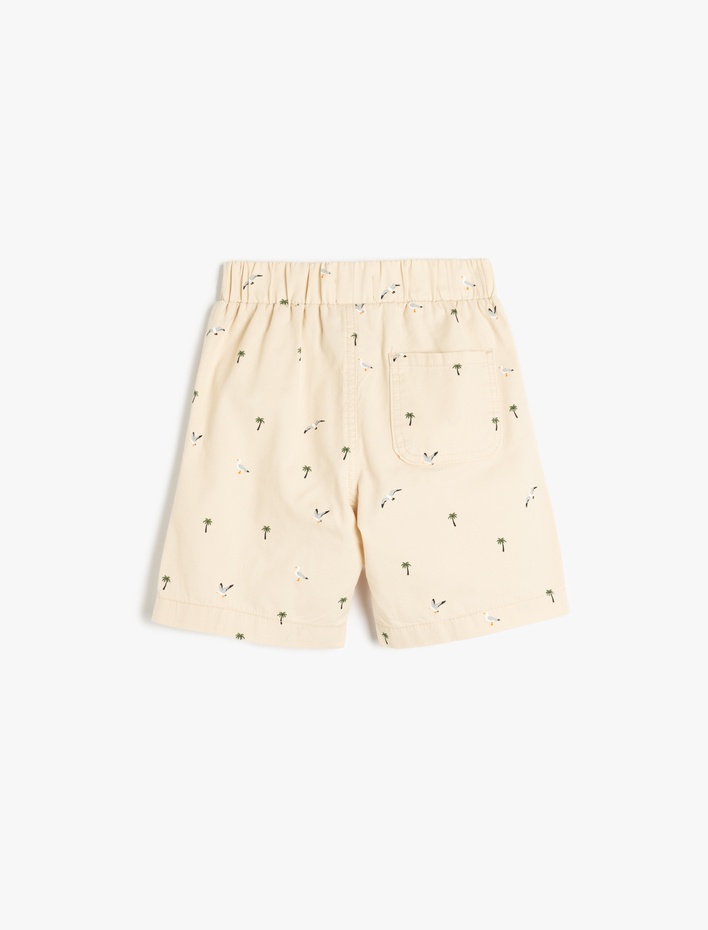 Erkek Çocuk Beli Lastikli Pamuklu Cep Detaylı Palmiye Desenli Şort
