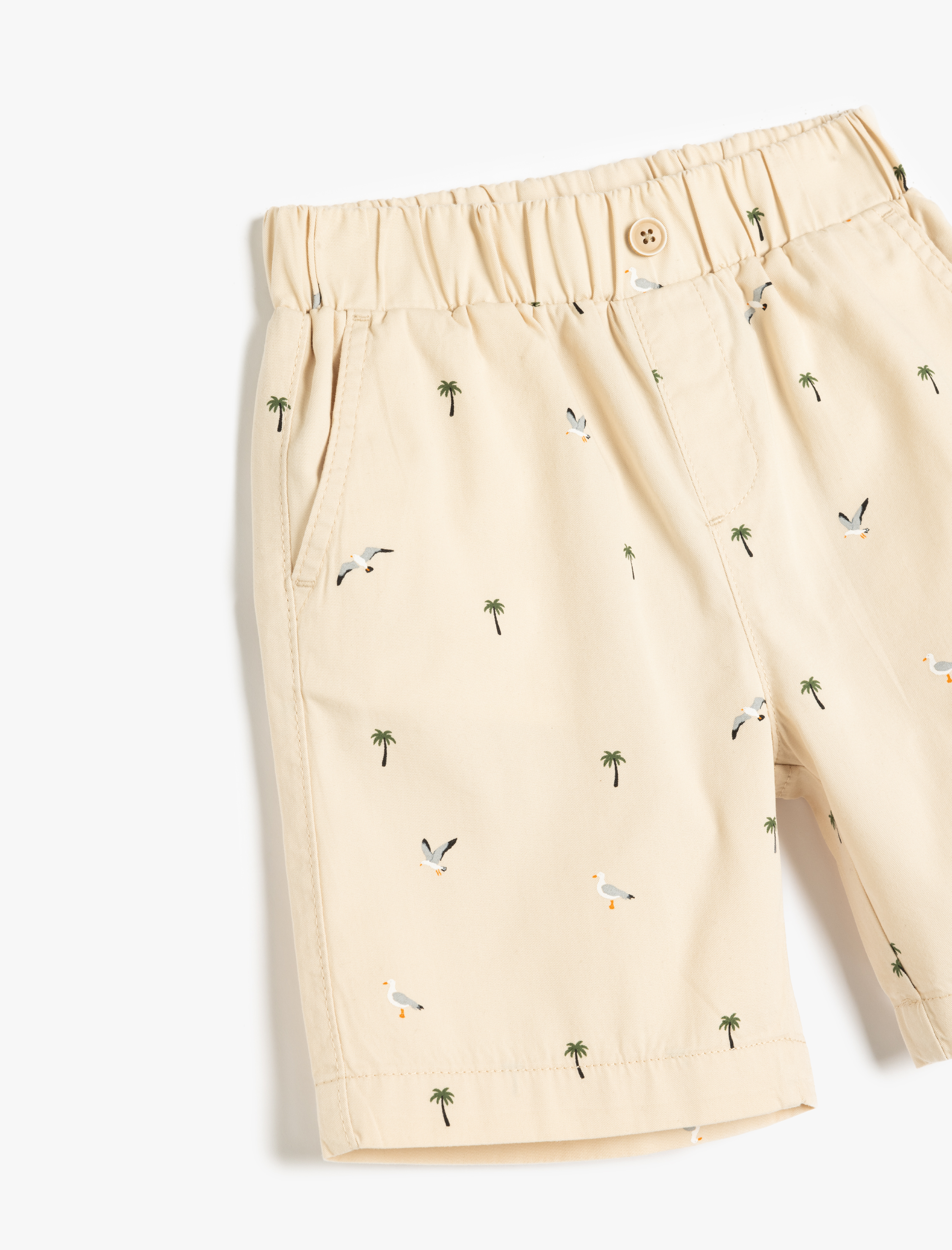  Erkek Çocuk Beli Lastikli Pamuklu Cep Detaylı Palmiye Desenli Şort