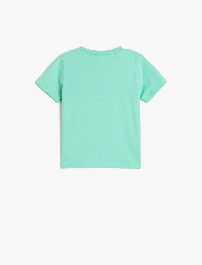 Erkek Bebek Köpek Balığı Baskılı Bisiklet Yaka Kısa Kollu Pamuklu Tişört