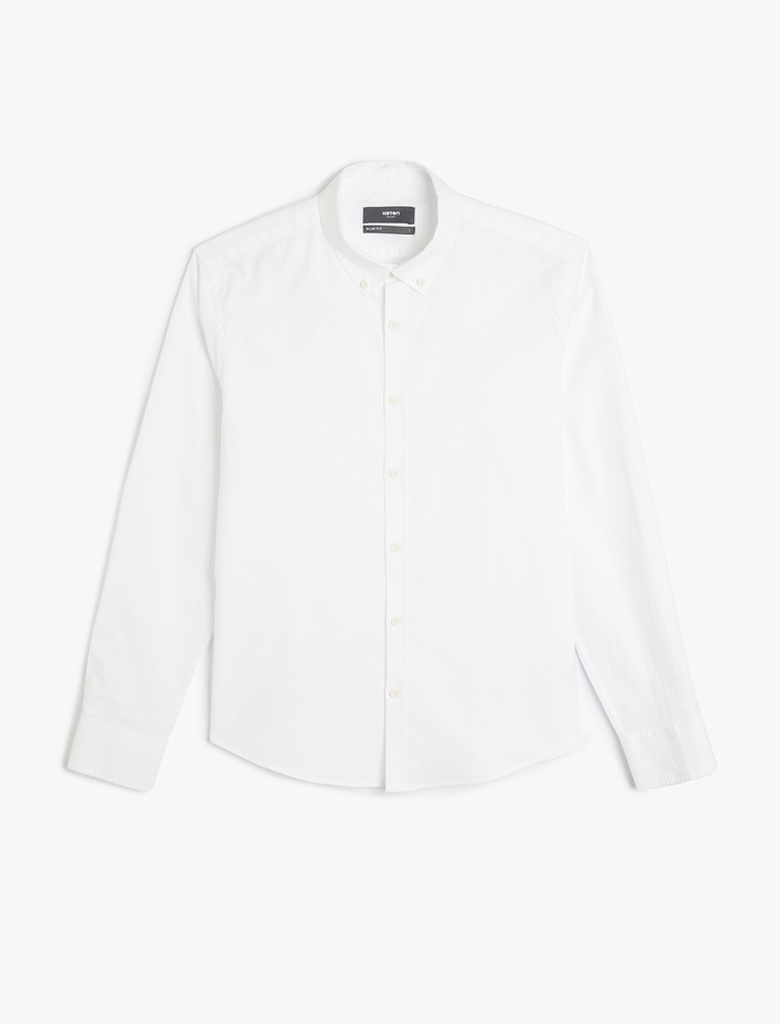  Pamuklu Düğmeli Yaka Slim Fit Uzun Kollu Gömlek