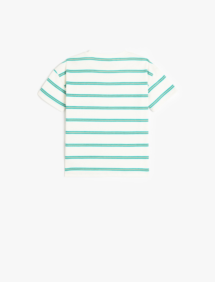 Erkek Bebek Bisiklet Yaka Kısa Kollu Pamuklu Çizgili Tişört
