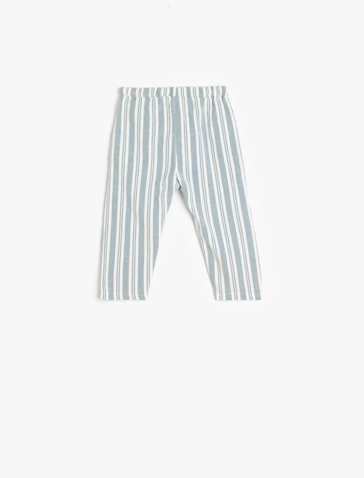 Erkek Bebek Beli Bağcıklı Cep Detaylı Çizgili Pantolon