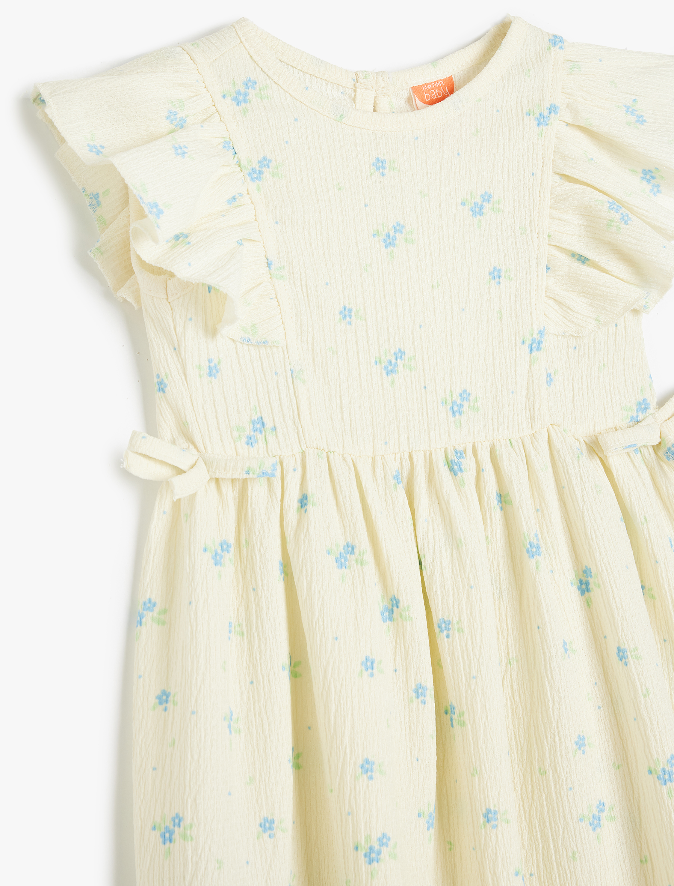  Kız Bebek Fırfır Detaylı Bisiklet Yaka Kısa Kollu Çiçekli Elbise