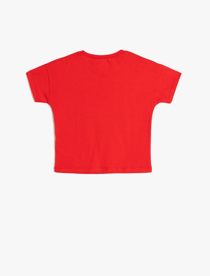 Kız Bebek Baskılı Kısa Kollu Bisiklet Yaka Pamuklu Tişört