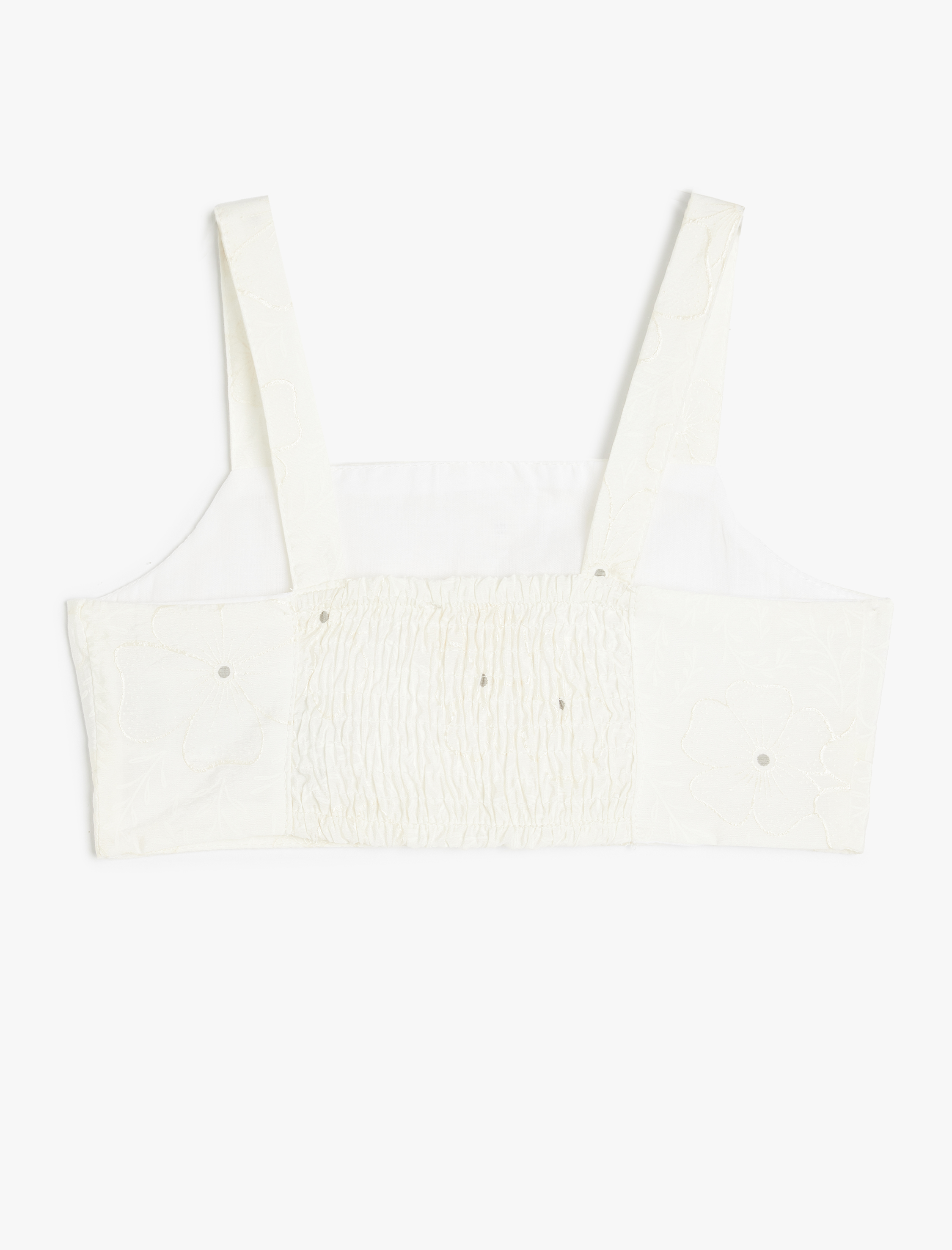  Kız Çocuk Viskon Karışımlı Kare Yaka Askılı Crop Bluz