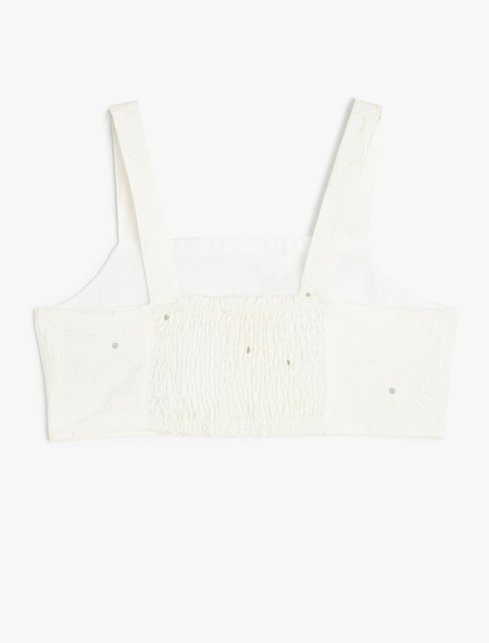 Kız Çocuk Viskon Karışımlı Kare Yaka Askılı Crop Bluz