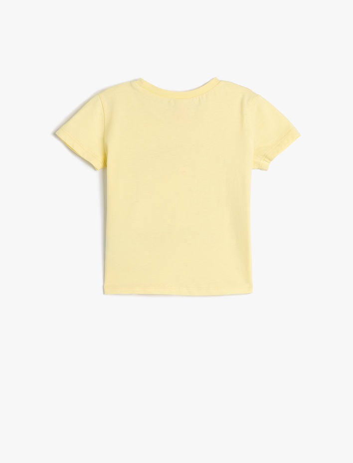 Kız Bebek Pamuklu Bisiklet Yaka Kedi Baskılı Kısa Kollu Tişört