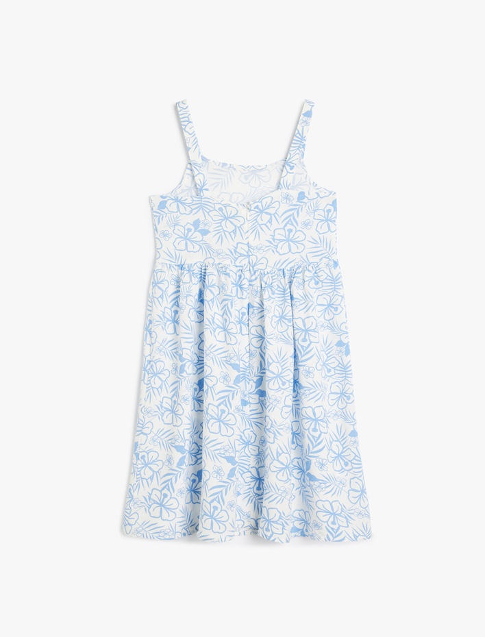 Kız Çocuk Çiçek Desenli Askılı Kare Yaka A Kesim Viskon Elbise