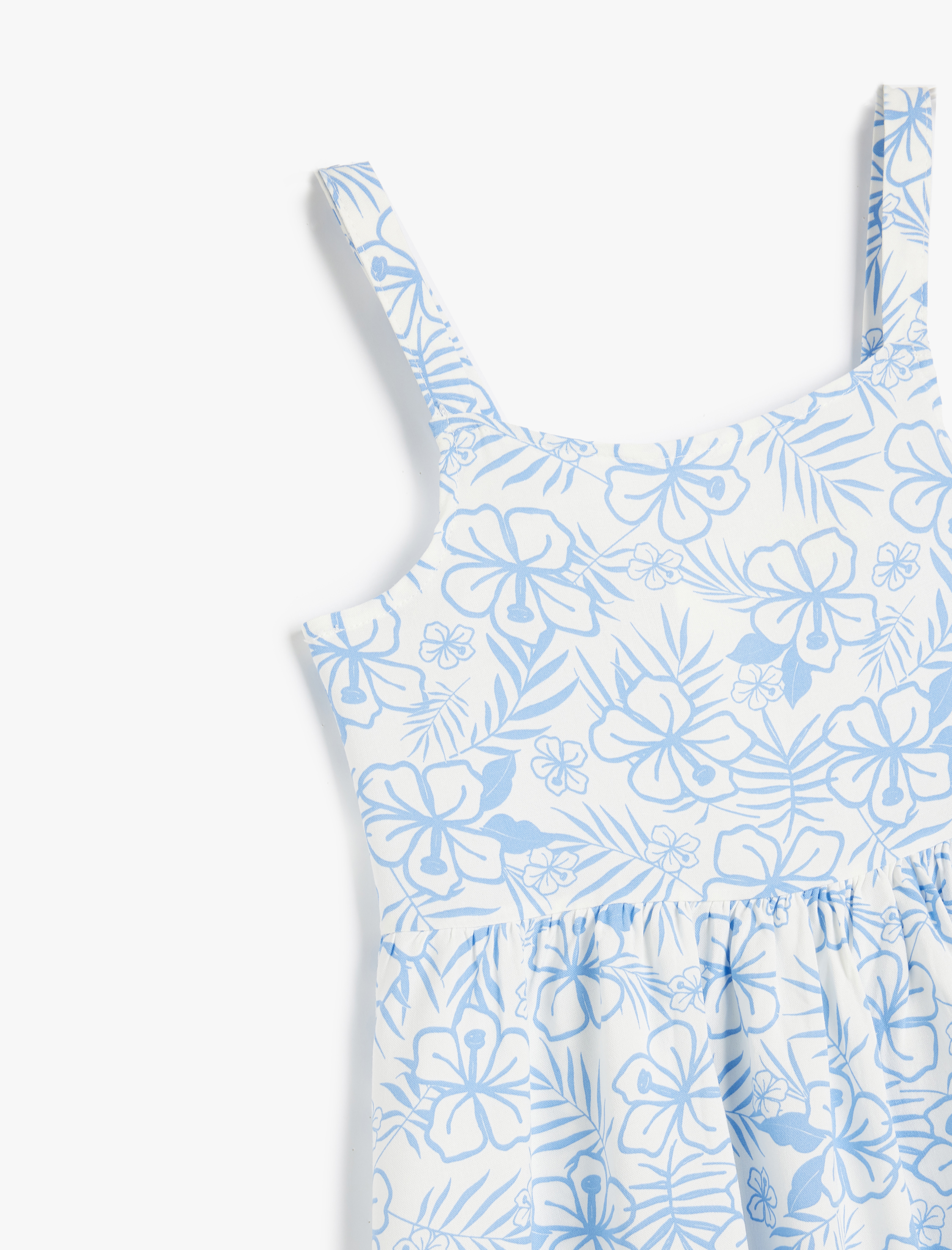  Kız Çocuk Çiçek Desenli Askılı Kare Yaka A Kesim Viskon Elbise