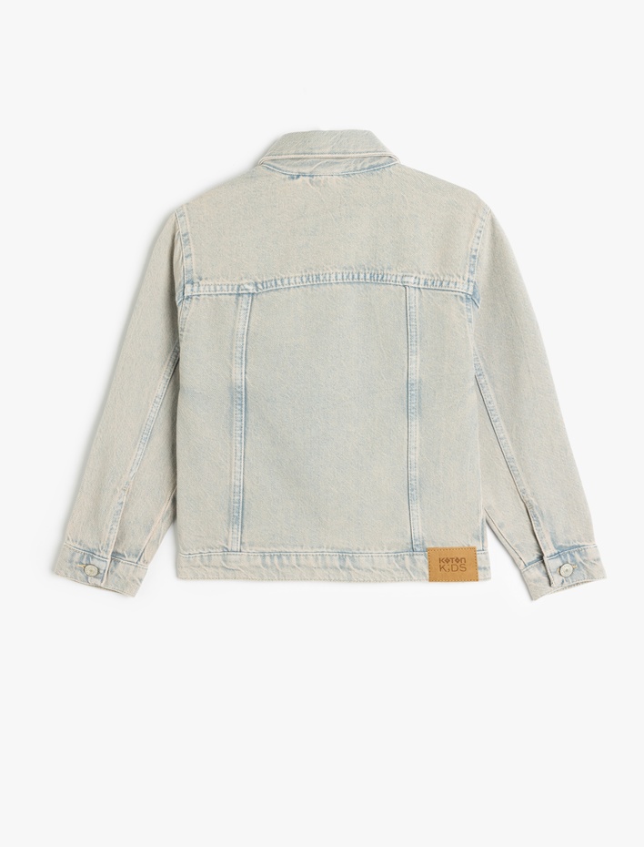 Kız Çocuk Pamuklu Uzun Kollu Cep Detaylı Denim Ceket