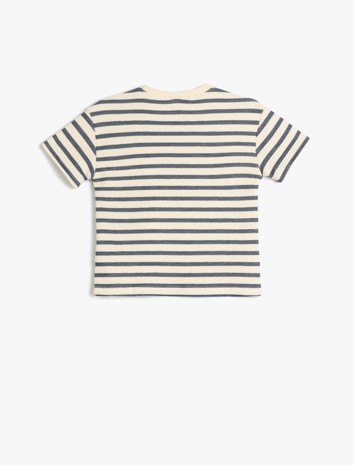 Erkek Bebek Pamuklu Kısa Kollu Bisiklet Yaka Çizgili Tişört