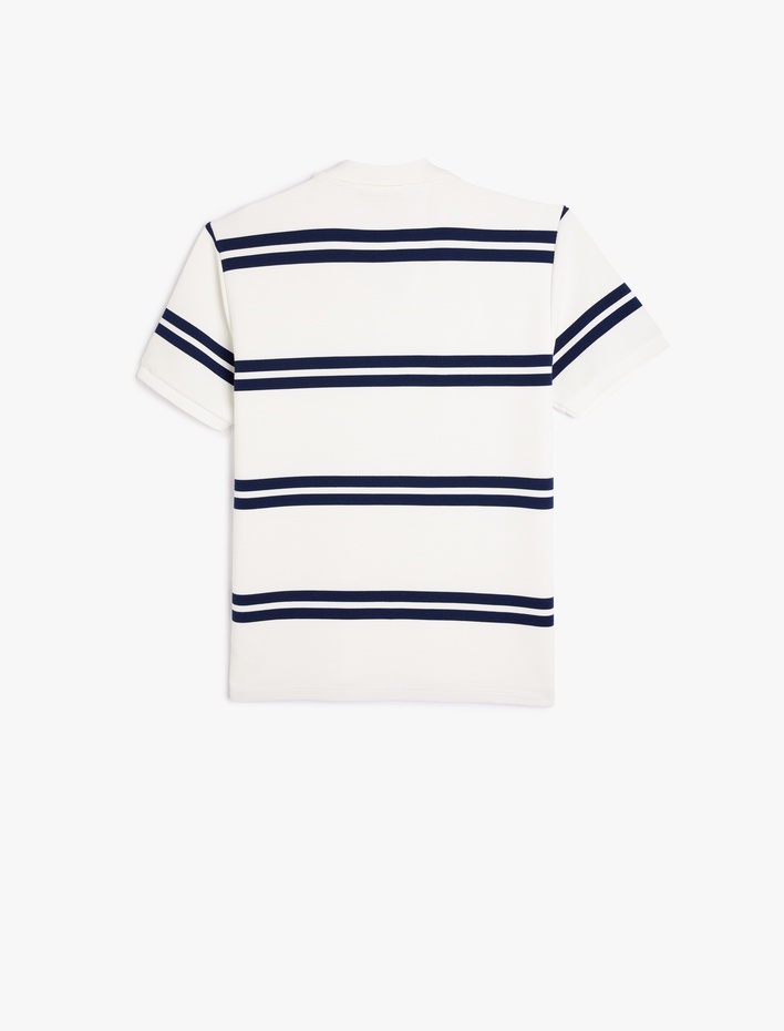  Viskon Karışımlı Regular Fit Kısa Kollu Çizgili Polo Yaka Tişört