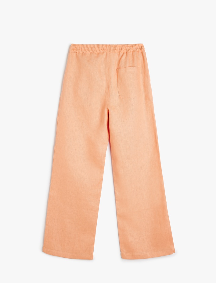 Kız Çocuk Beli Bağcıklı Bol Paça Basic Keten Pantolon