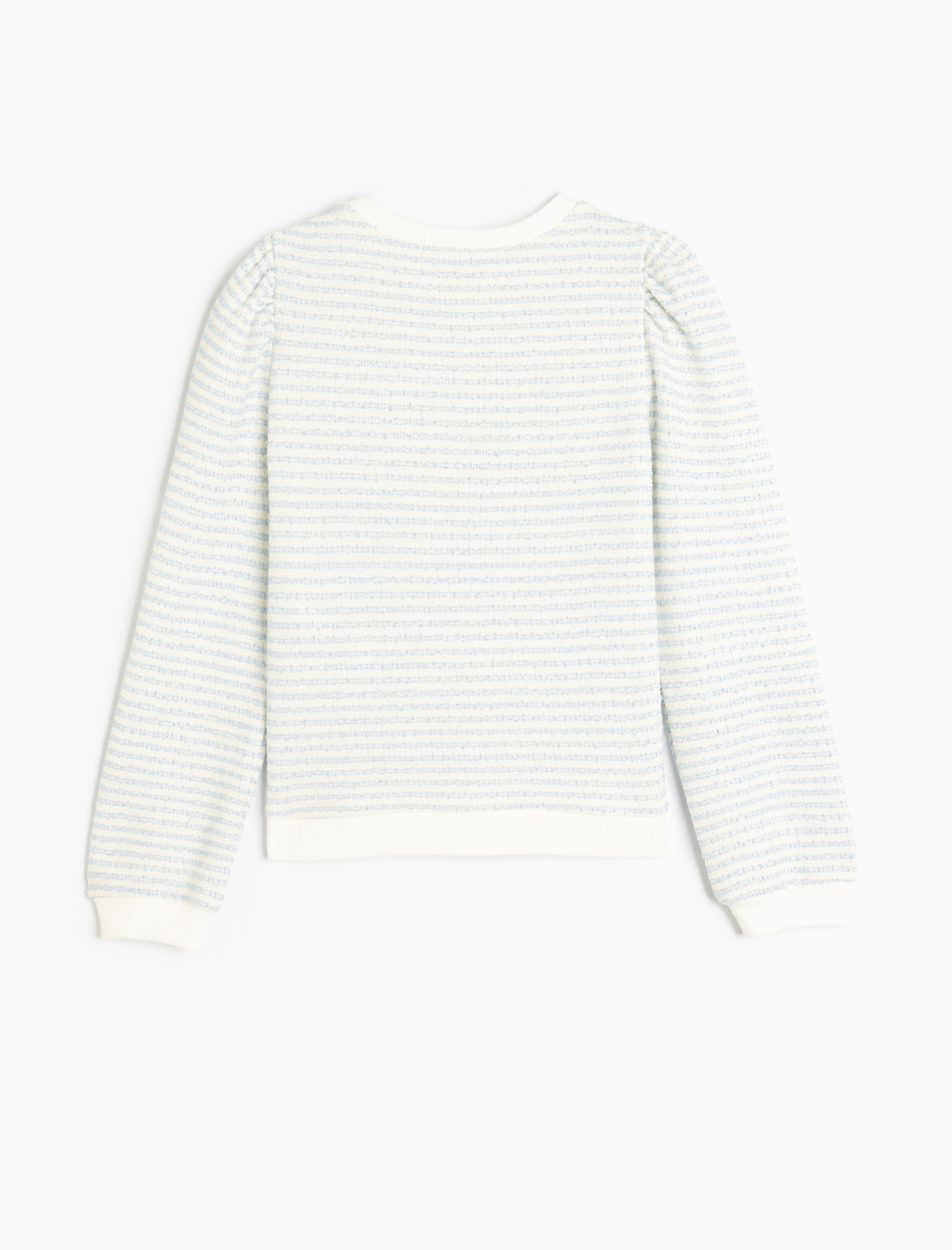  Kız Çocuk Uzun Kollu Düğme Detaylı Bisiklet Yaka Çizgili Sweatshirt