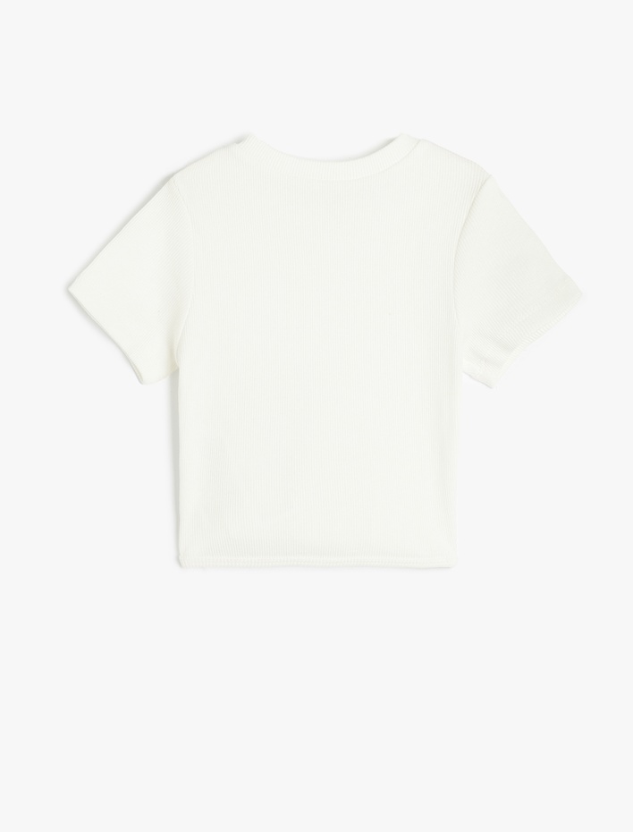 Kız Çocuk Pamuklu Bisiklet Yaka Kısa Kollu Basic Crop Tişört